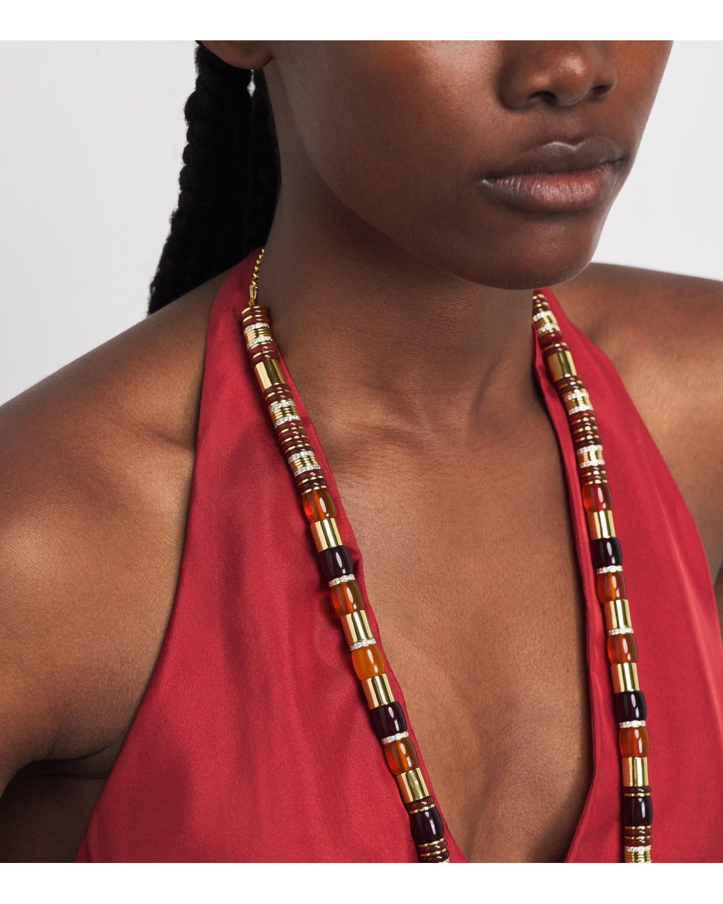 Eddie Borgo Pink Plated Amber, Carnelian And Pavé Crystal Patch Necklace