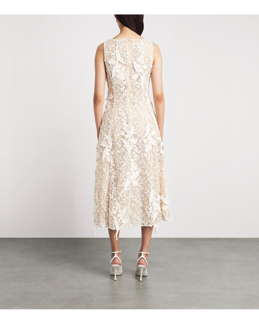 LEO LIN Natural Lace Embellished Cleo Midi Dress