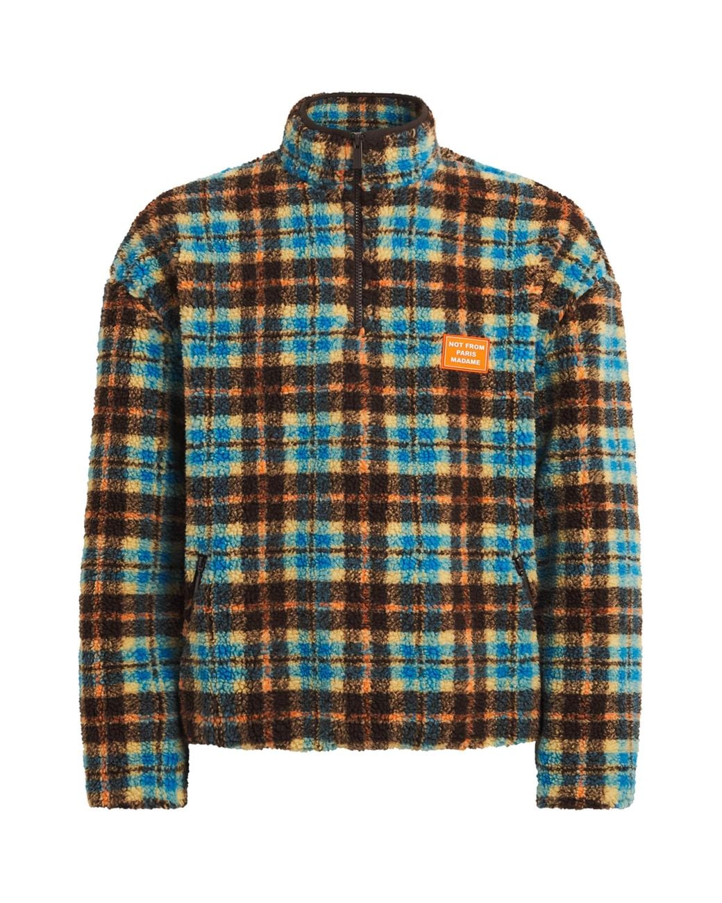 Drole de Monsieur Green Check Sherpa Quarter-Zip Sweater for men