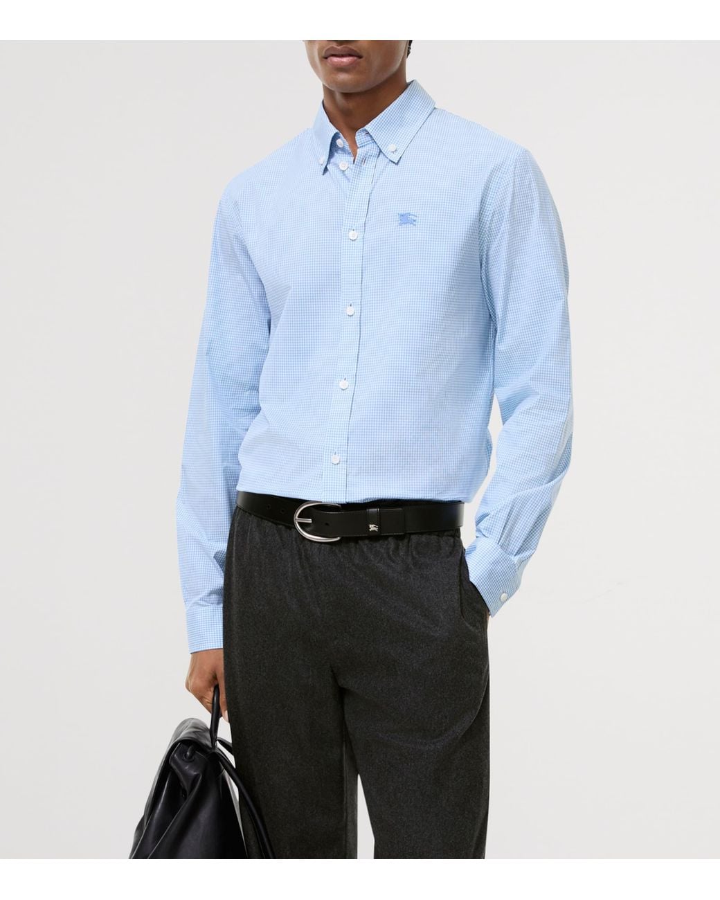 Burberry Blue Cotton Gingham Ekd Shirt for men