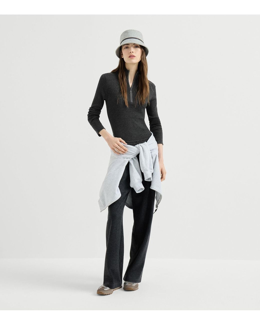 Brunello Cucinelli Black Virgin Wool-Cashmere Half-Zip Sweater