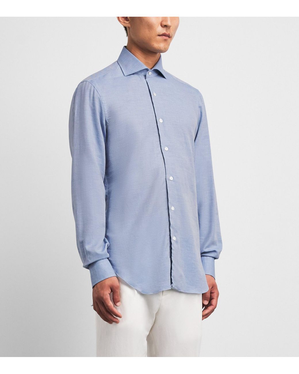 Barba Napoli Blue Cotton-Cashmere Shirt for men