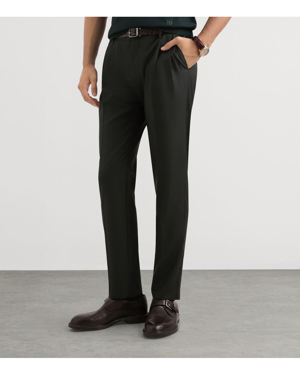 Dolce & Gabbana Black Virgin Wool Tailored Trousers for men