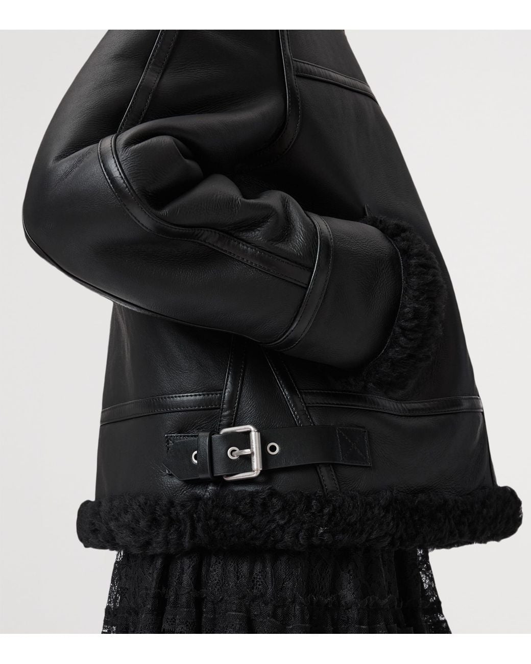 AllSaints Black Shearling Lorel Flying Jacket