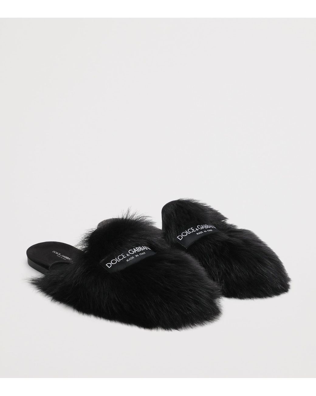Dolce & Gabbana Black Shearling Slippers