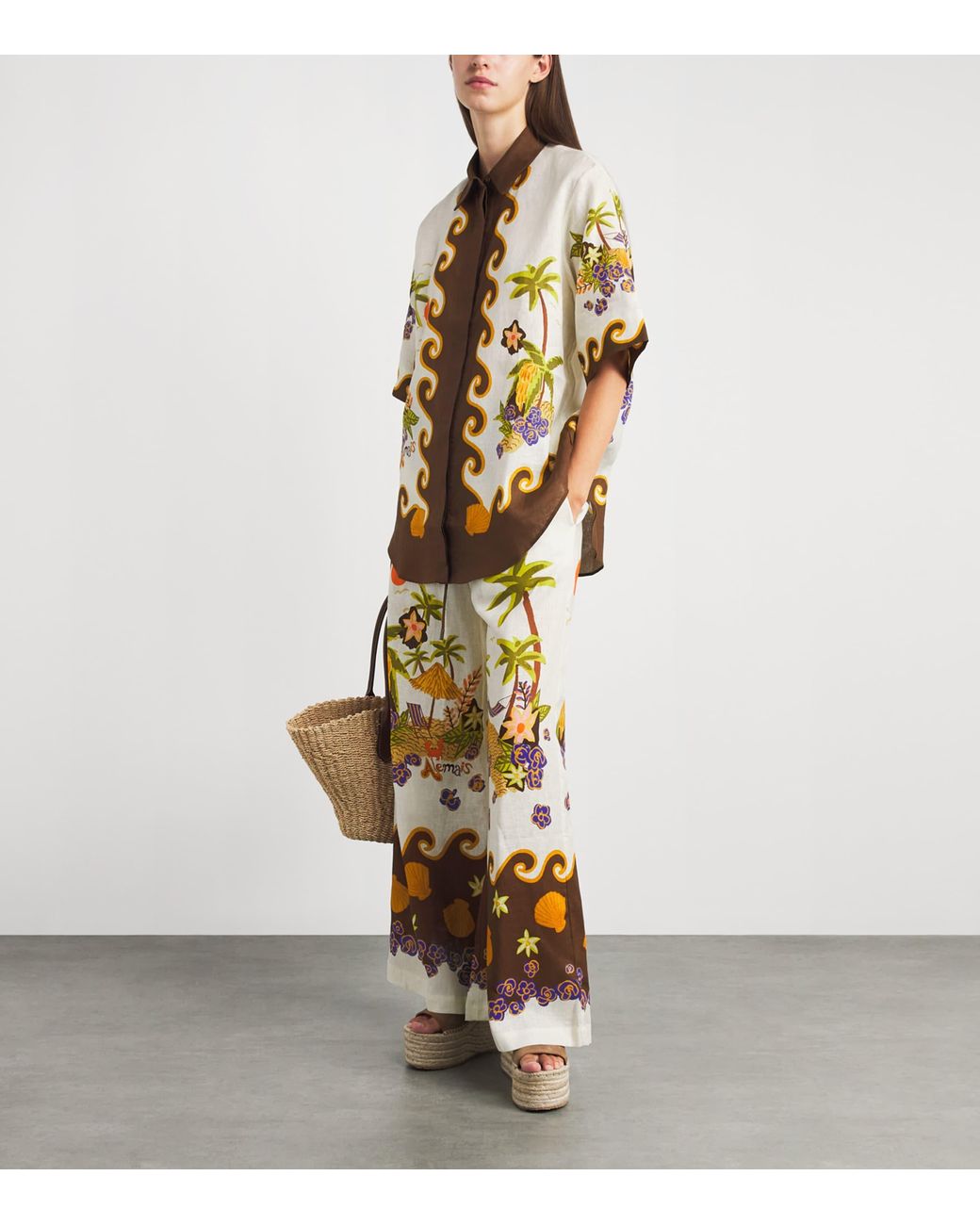 ALÉMAIS Metallic Linen Island Cove Wide-Leg Trousers