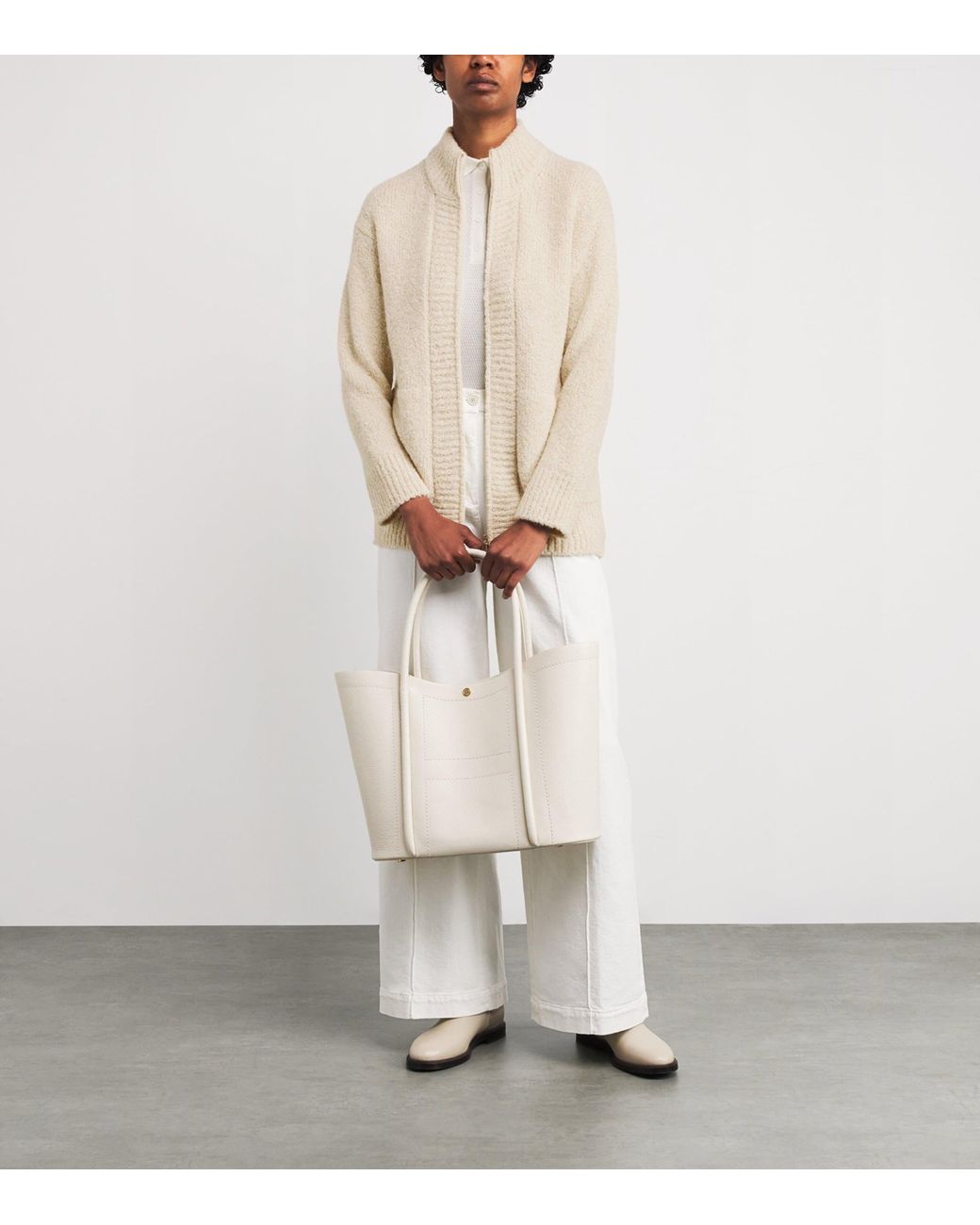 Eleventy White Wool-Blend Knitted Zip-Up Jacket