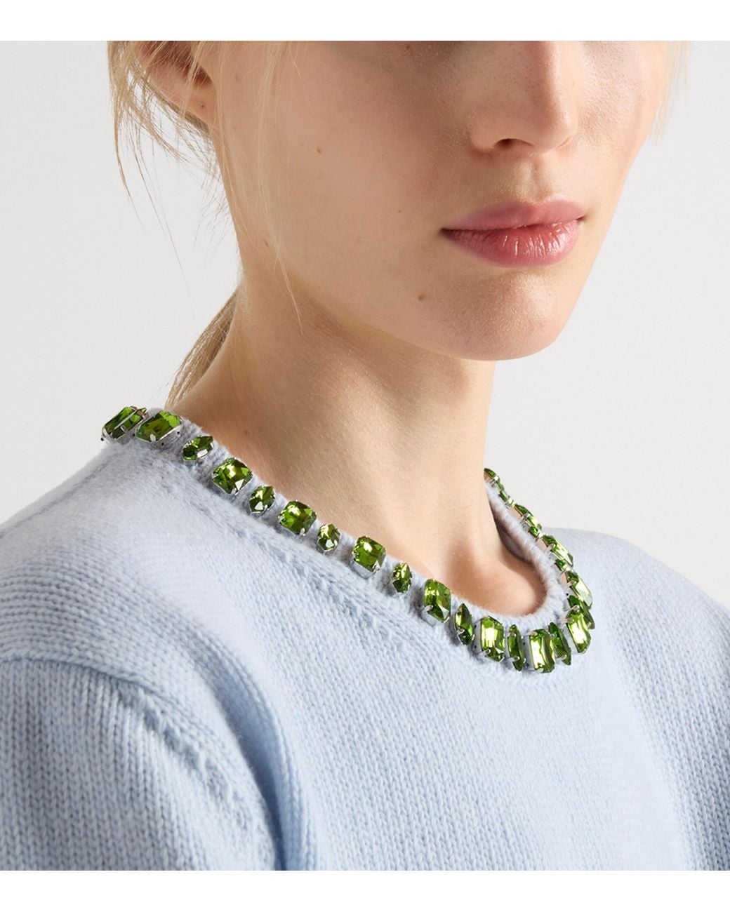 Prada Blue Wool-Cashmere Embellished Sweater