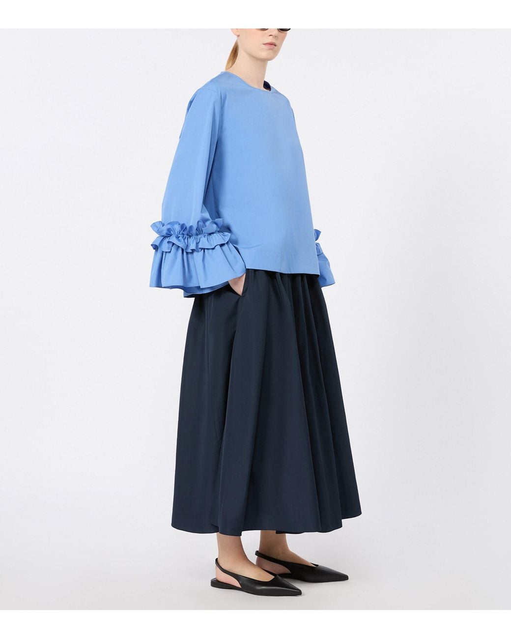 Max Mara Blue Ruffle-Trim Blouse