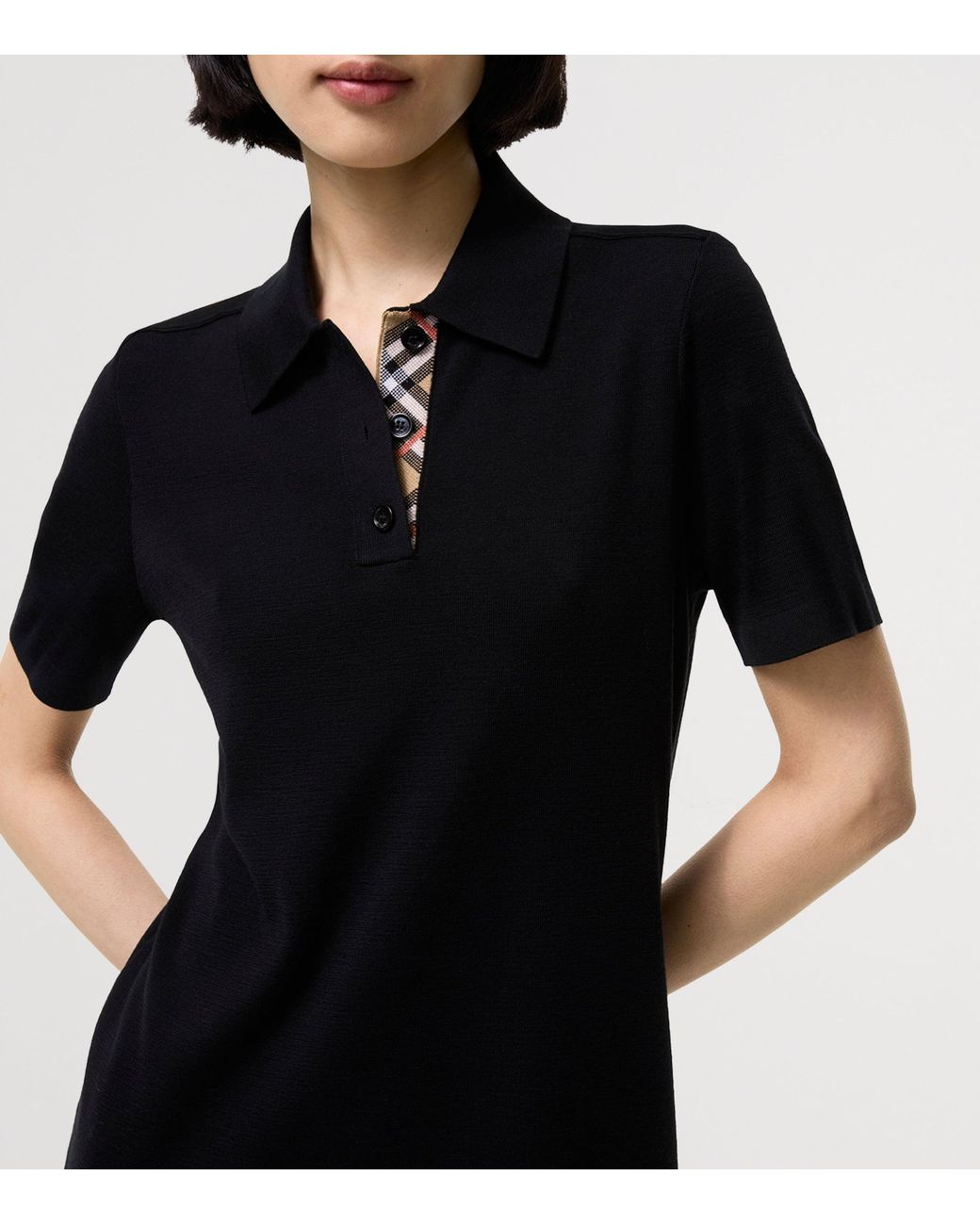 Burberry Black Cotton Check-Taping Polo Shirt Mini Dress