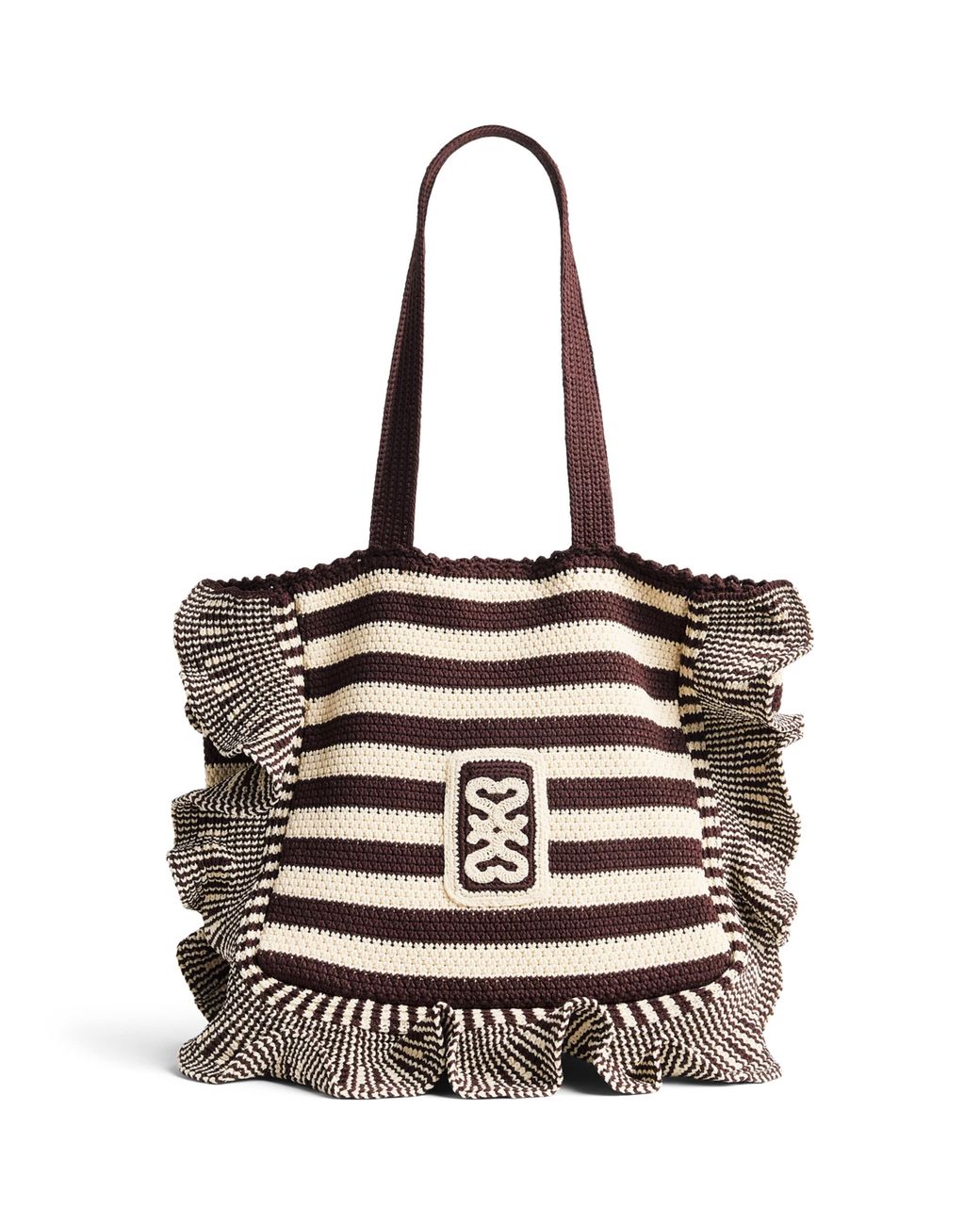 Sandro White Crochet Stripe Tote Bag