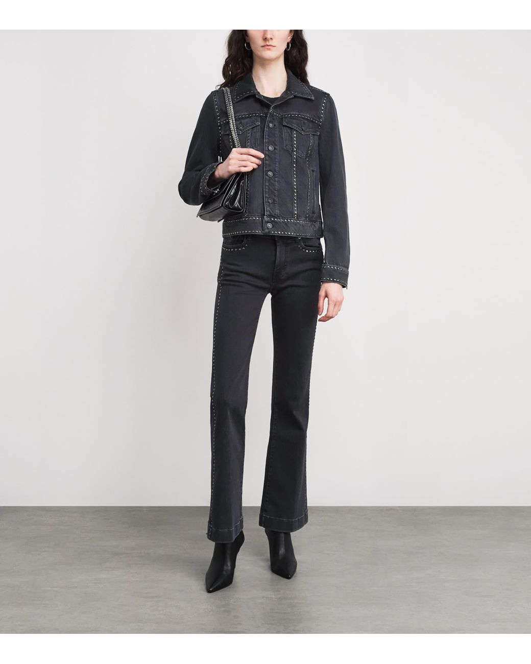 7 For All Mankind Black Studded Trucker Denim Jacket
