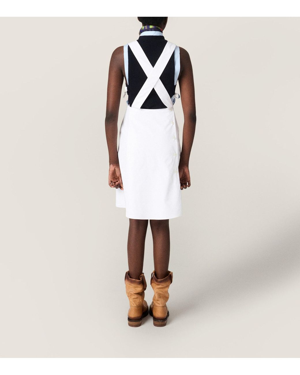 Miu Miu White Cotton Poplin Apron Mini Dress