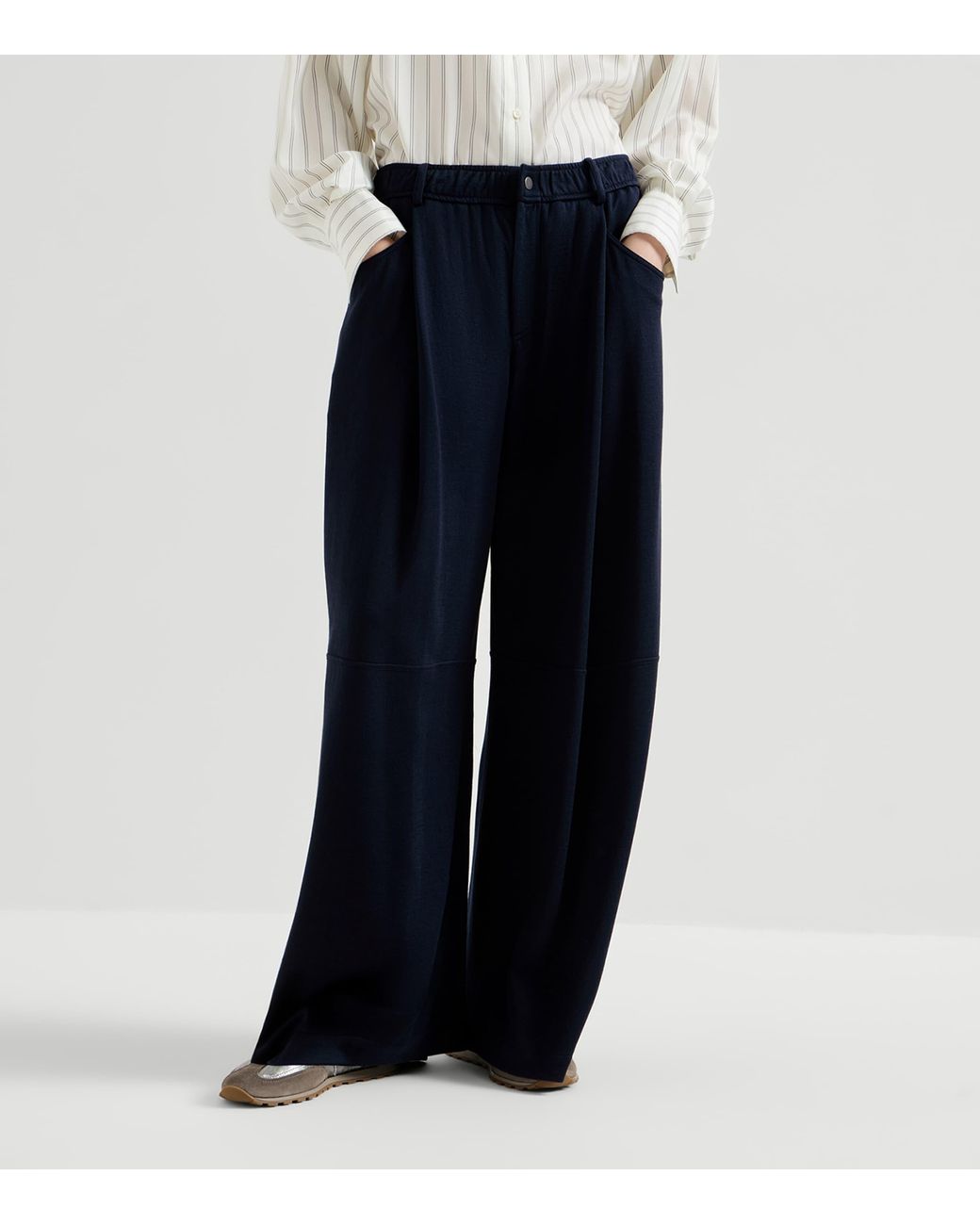 Brunello Cucinelli Blue Cotton-Silk Interlock Track Pants