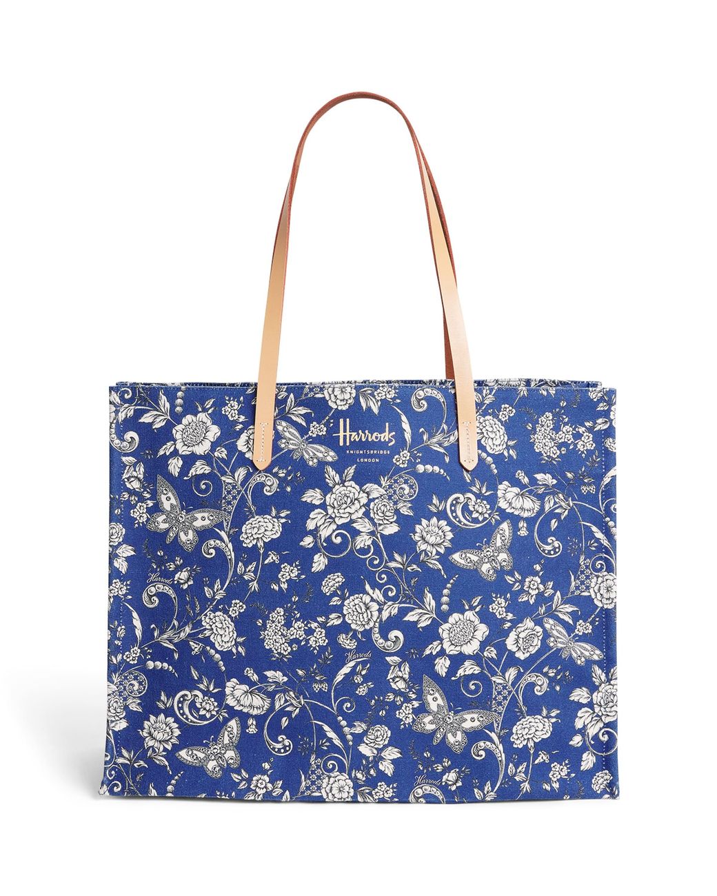 Harrods Blue Large Cotton Butterfly Tote Bag