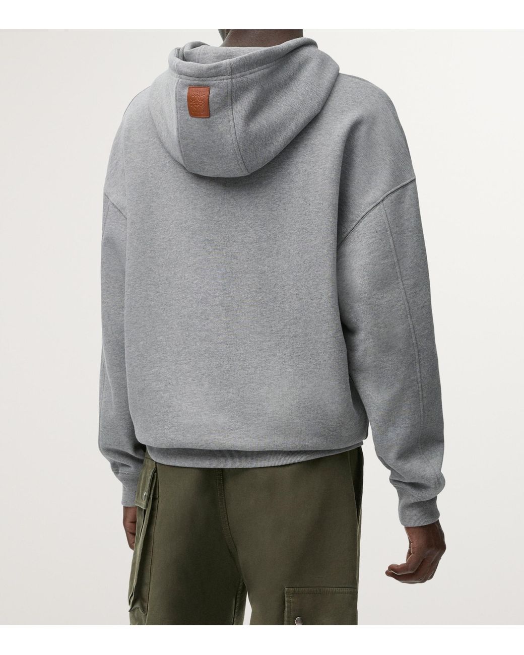 Loewe Gray Cotton-Blend Leather-Anagram Hoodie for men
