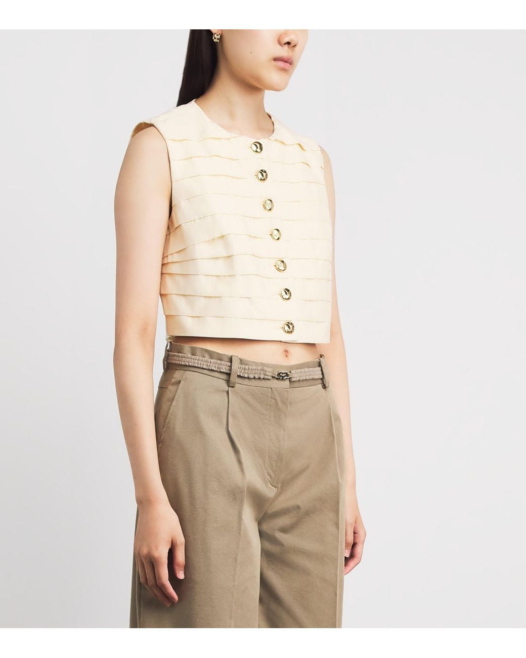 Sandro Natural Cotton-Blend Sleeveless Crop Top