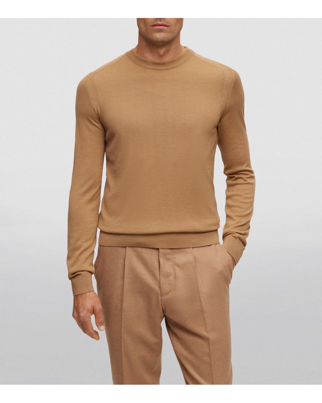 Boss Brown Wool-Silk-Cashmere Sweater for men