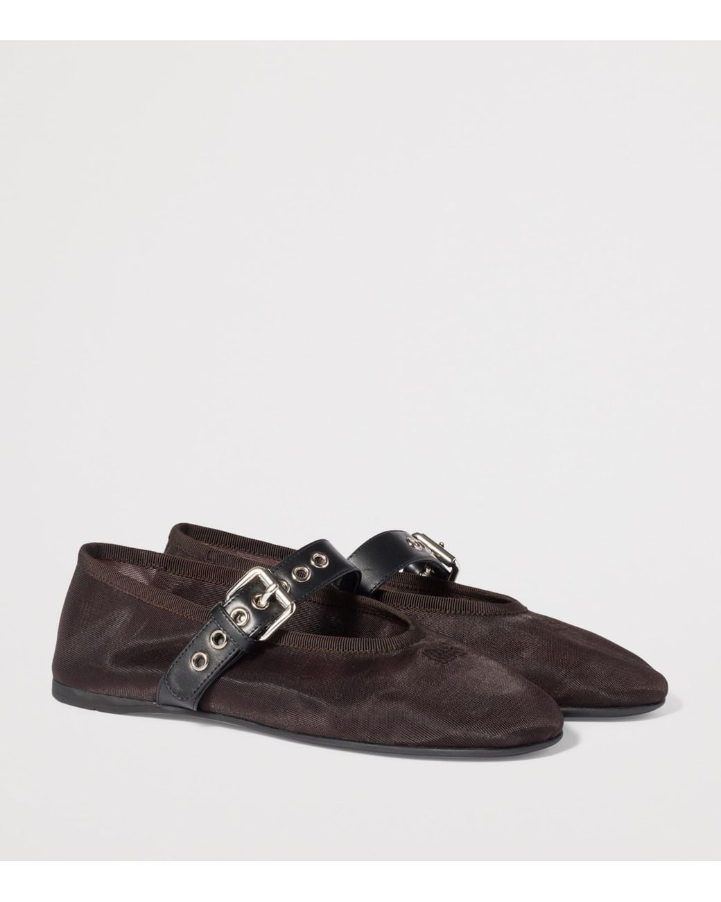 Miu Miu Brown Mesh Leather-Strap Ballet Flats