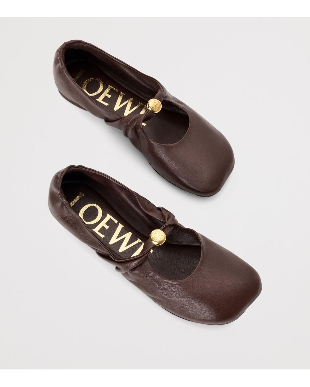 Loewe Brown Leather Pebble Soft Ballet Flats