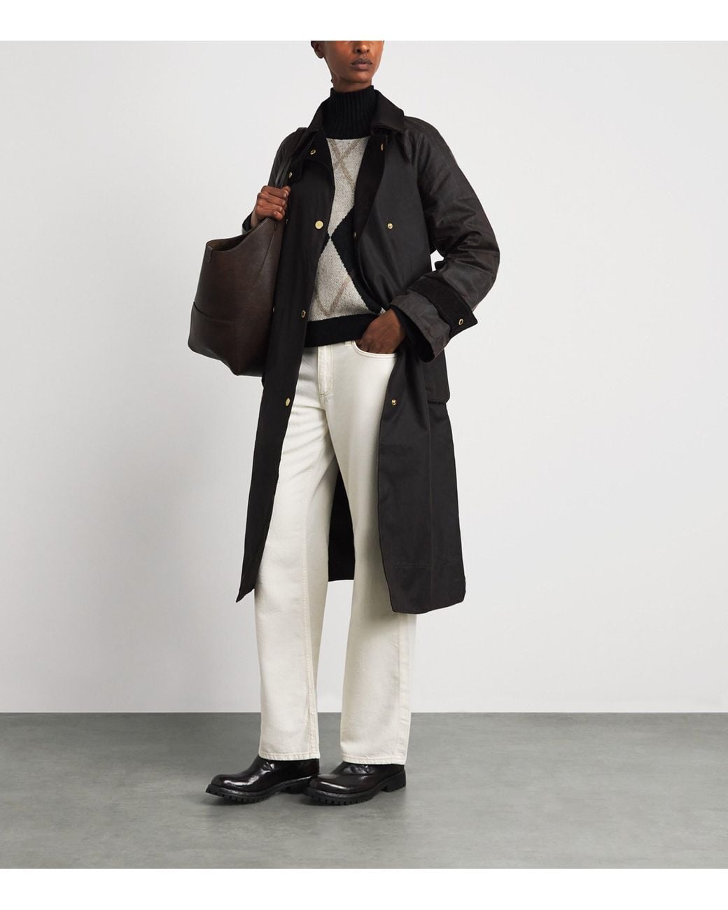 Barbour Black Wool-Blend Argyle Marlow Sweater