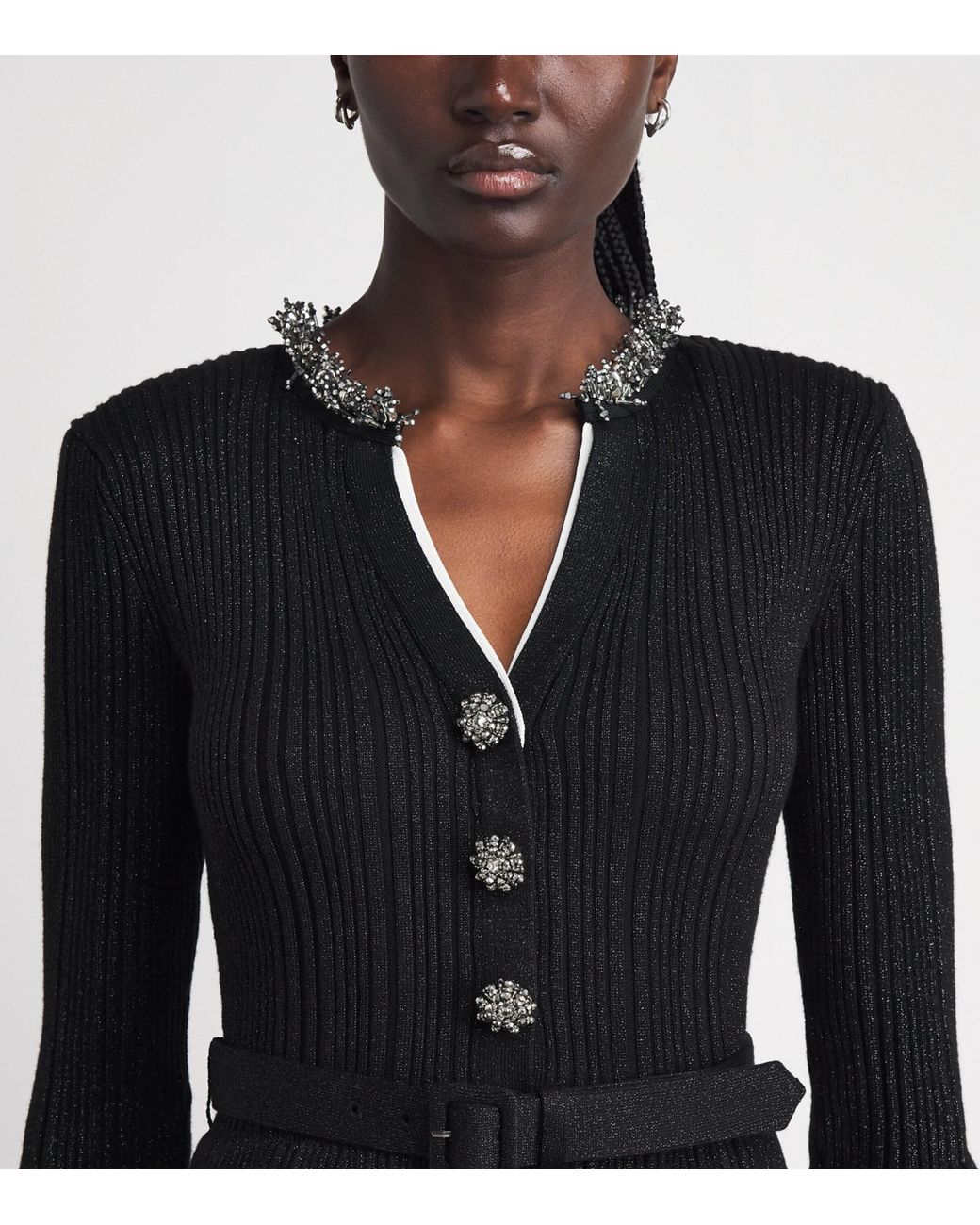 Self-Portrait Black Knitted Lurex Rib Midi Dress