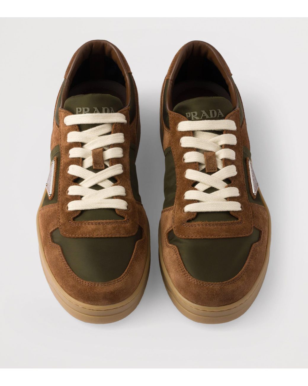 Prada Brown Suede And Re-Nylon Downtown Sneakers for men