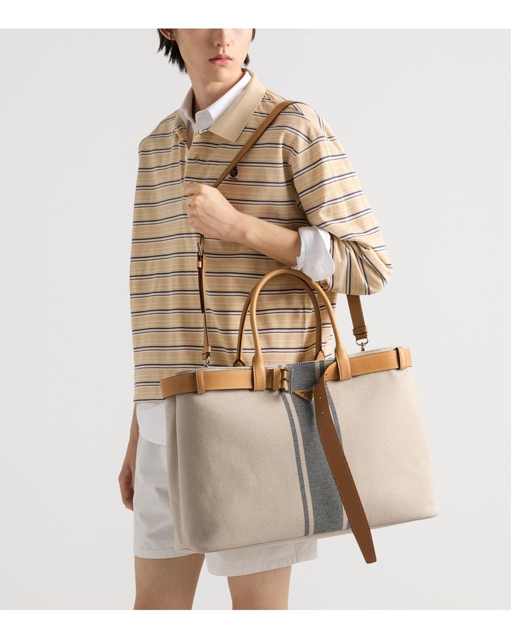 Prada Brown Cotton-Leather Canvas Tote Bag for men