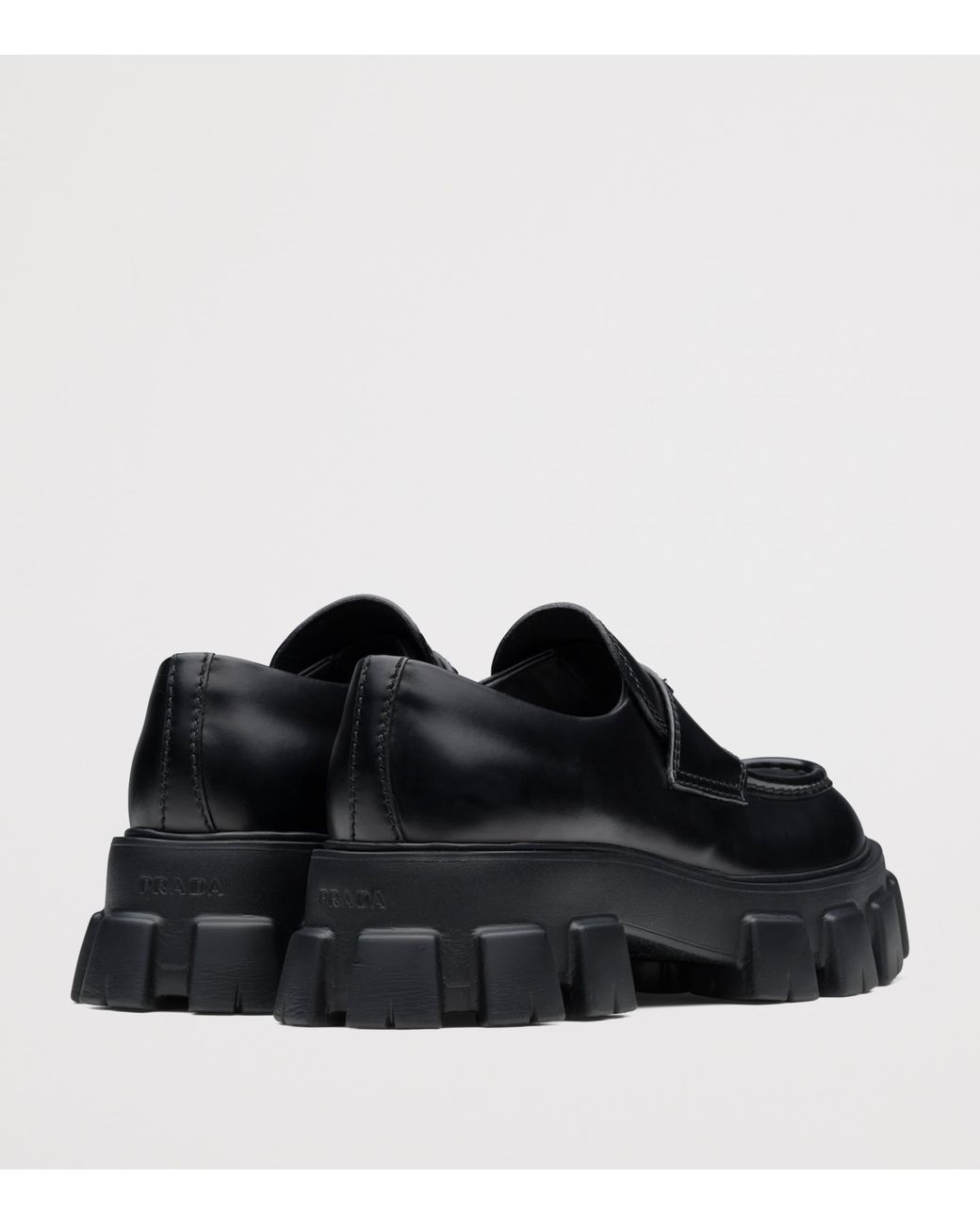 Prada Black Brushed Leather Monolith Loafers for men