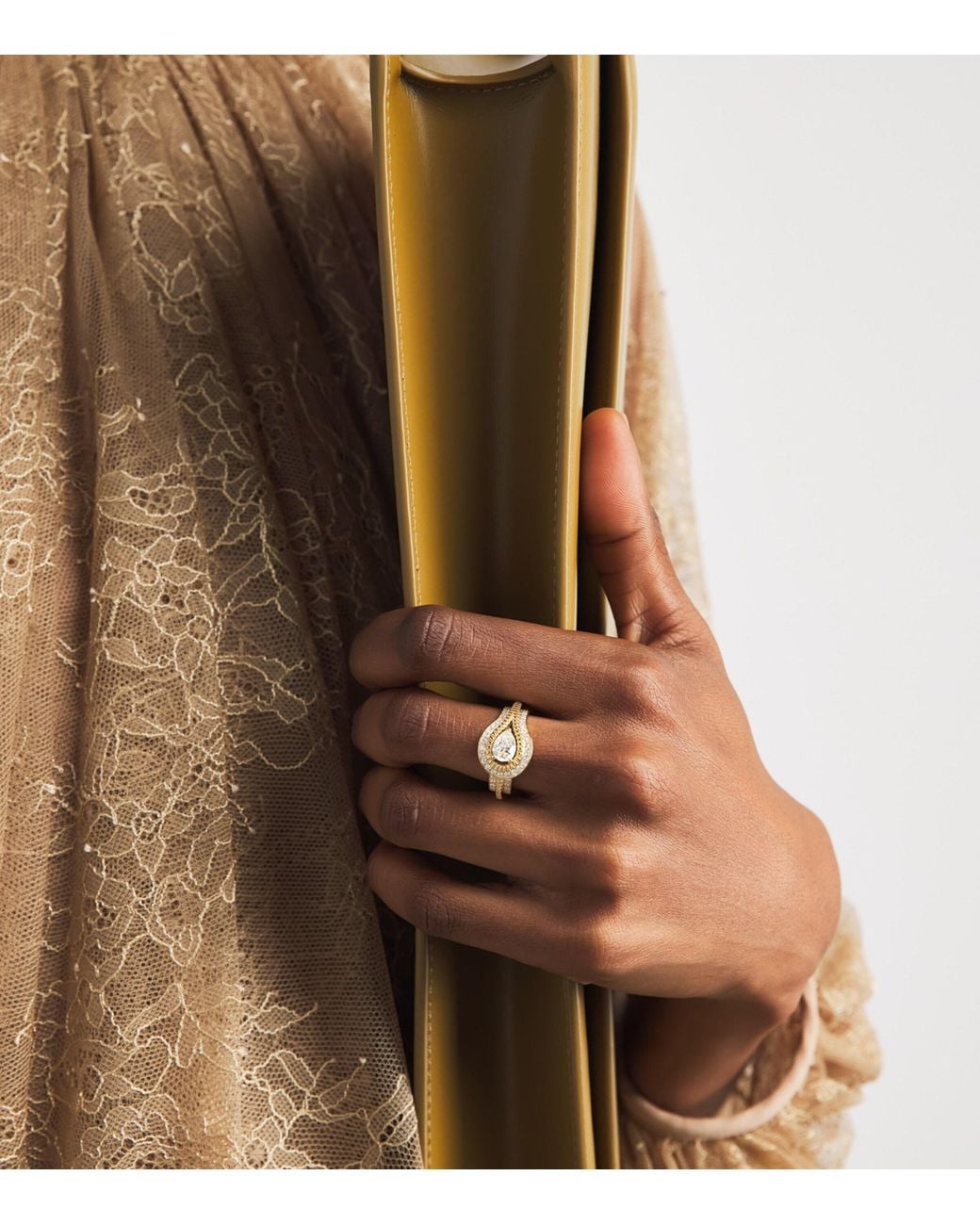 Azlee Natural And Diamond Dewdrop Ring