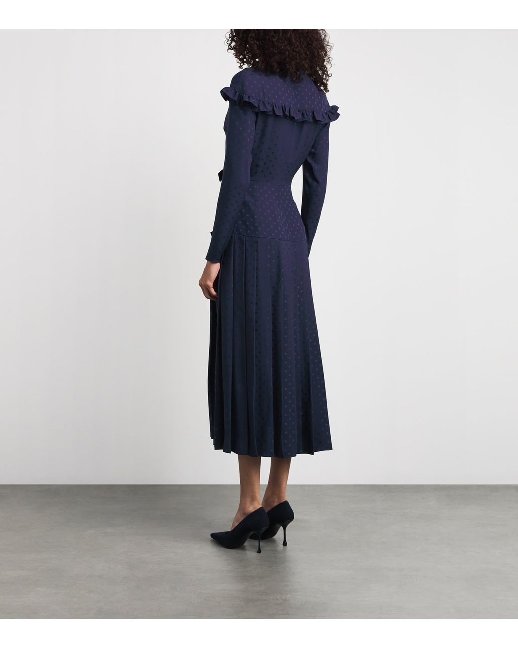 Alessandra Rich Blue Silk Pleated Midi Dress