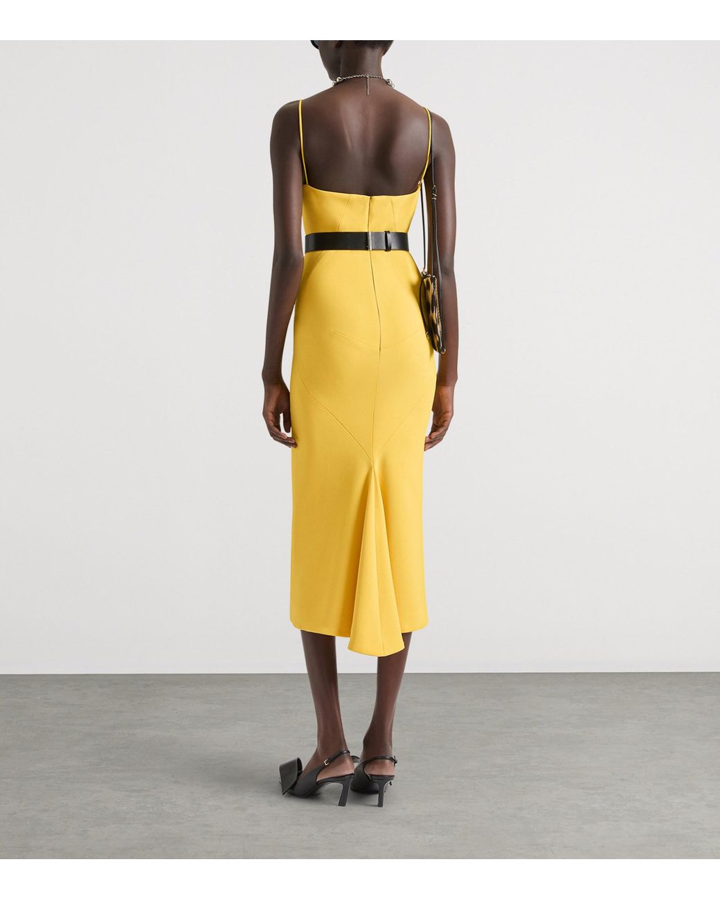 Givenchy Yellow Sliced Kick-Back Midi Dress