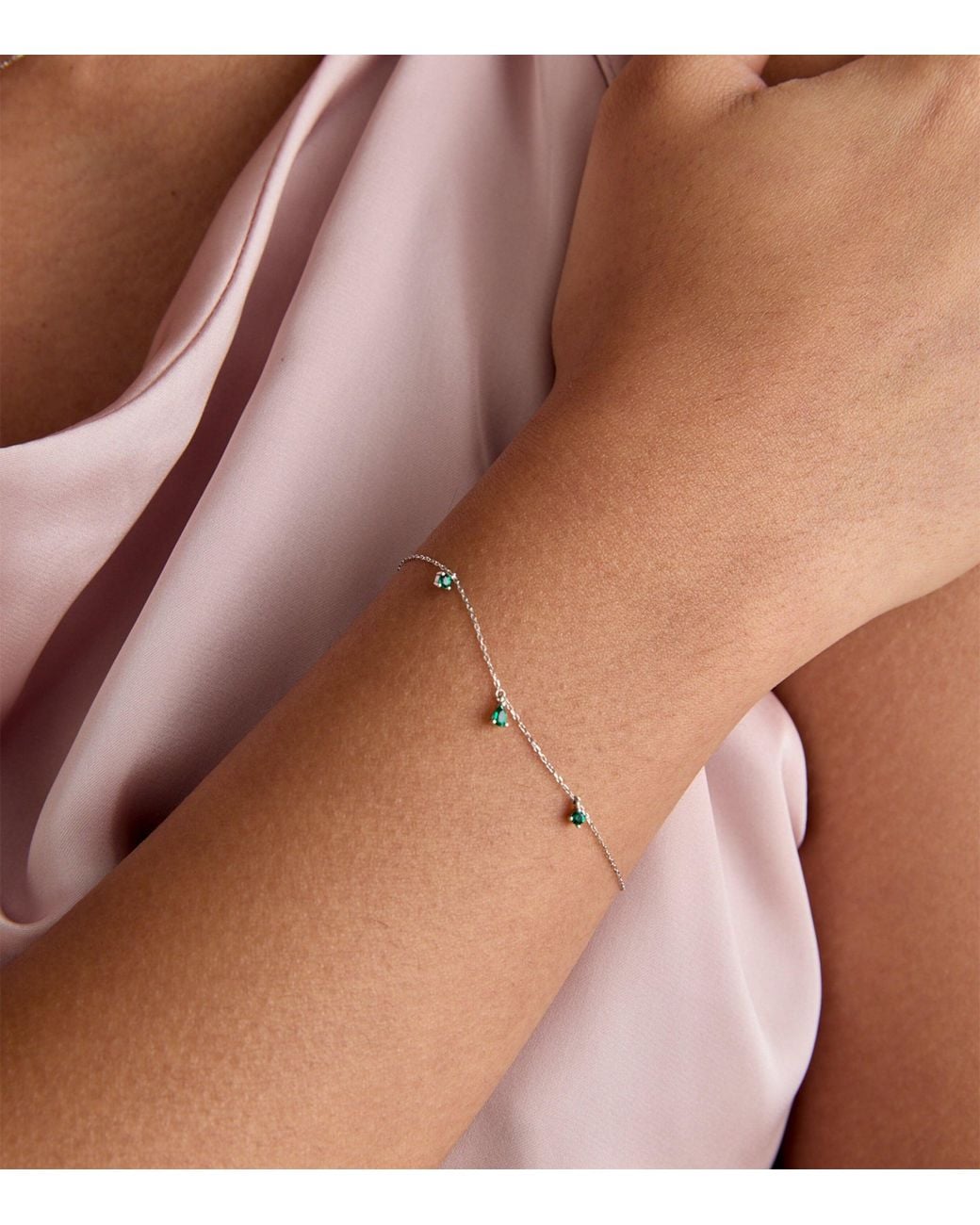 Astrid & Miyu White And Emerald Pear Charm Bracelet