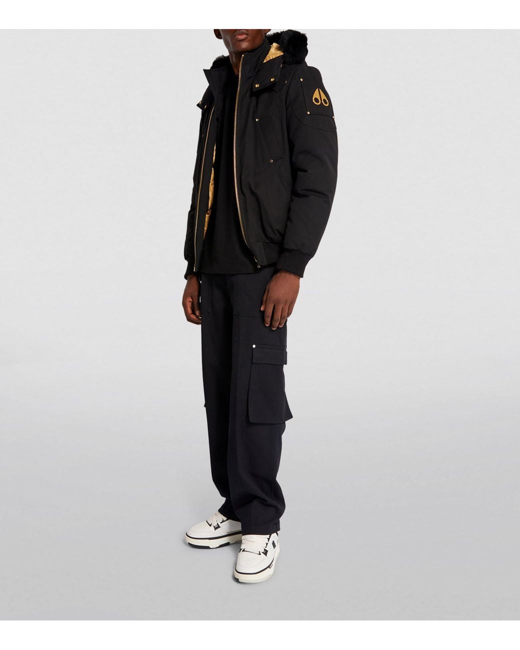 Moose Knuckles Black Fur-Trim Bomber Jacket for men