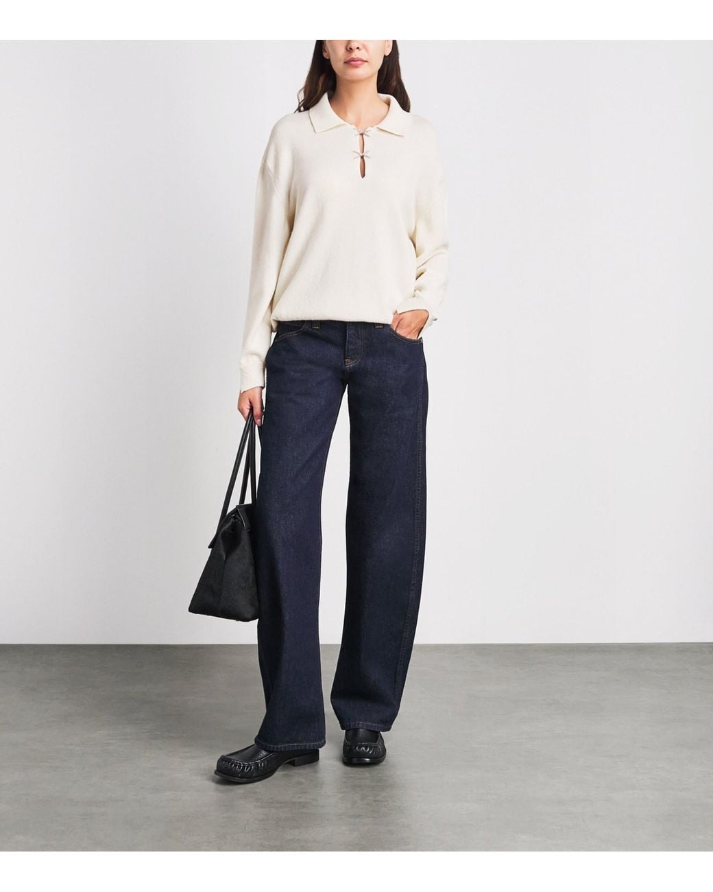 Barrie White Cashmere Sparkling-Bow Polo Sweater
