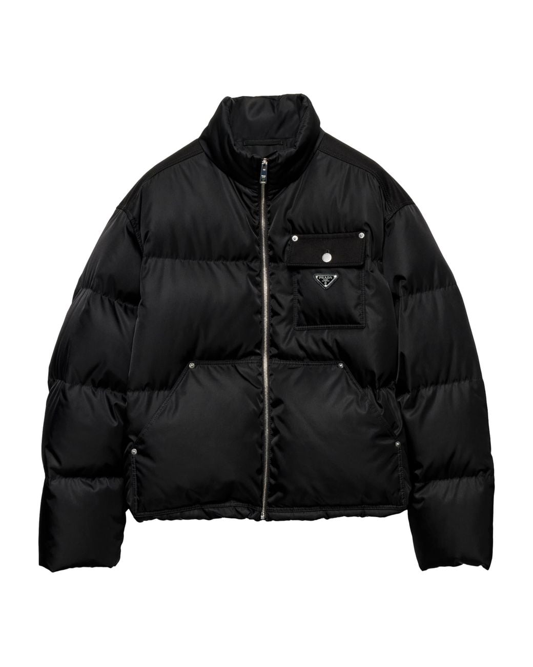 Prada Black Cropped Triangle-Logo Padded Jacket for men