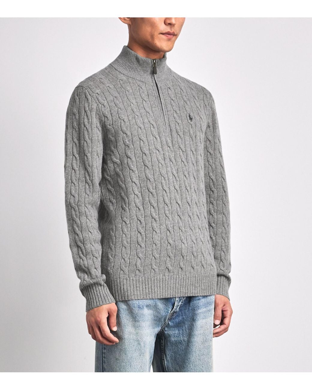 Polo Ralph Lauren Gray Wool-Cashmere Quarter-Zip Sweater for men