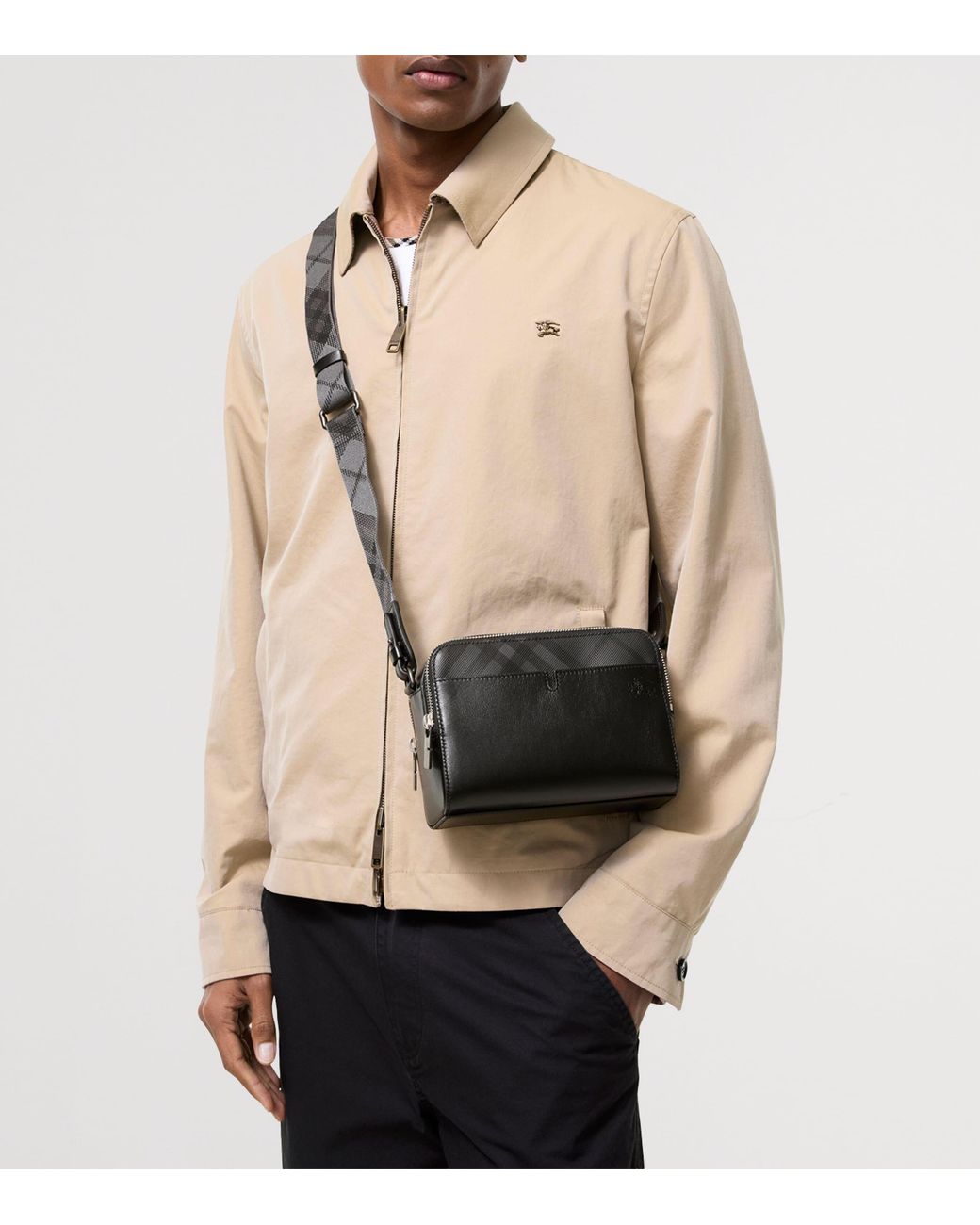 Burberry Black Leather Check Pop Cross-Body Bag for men