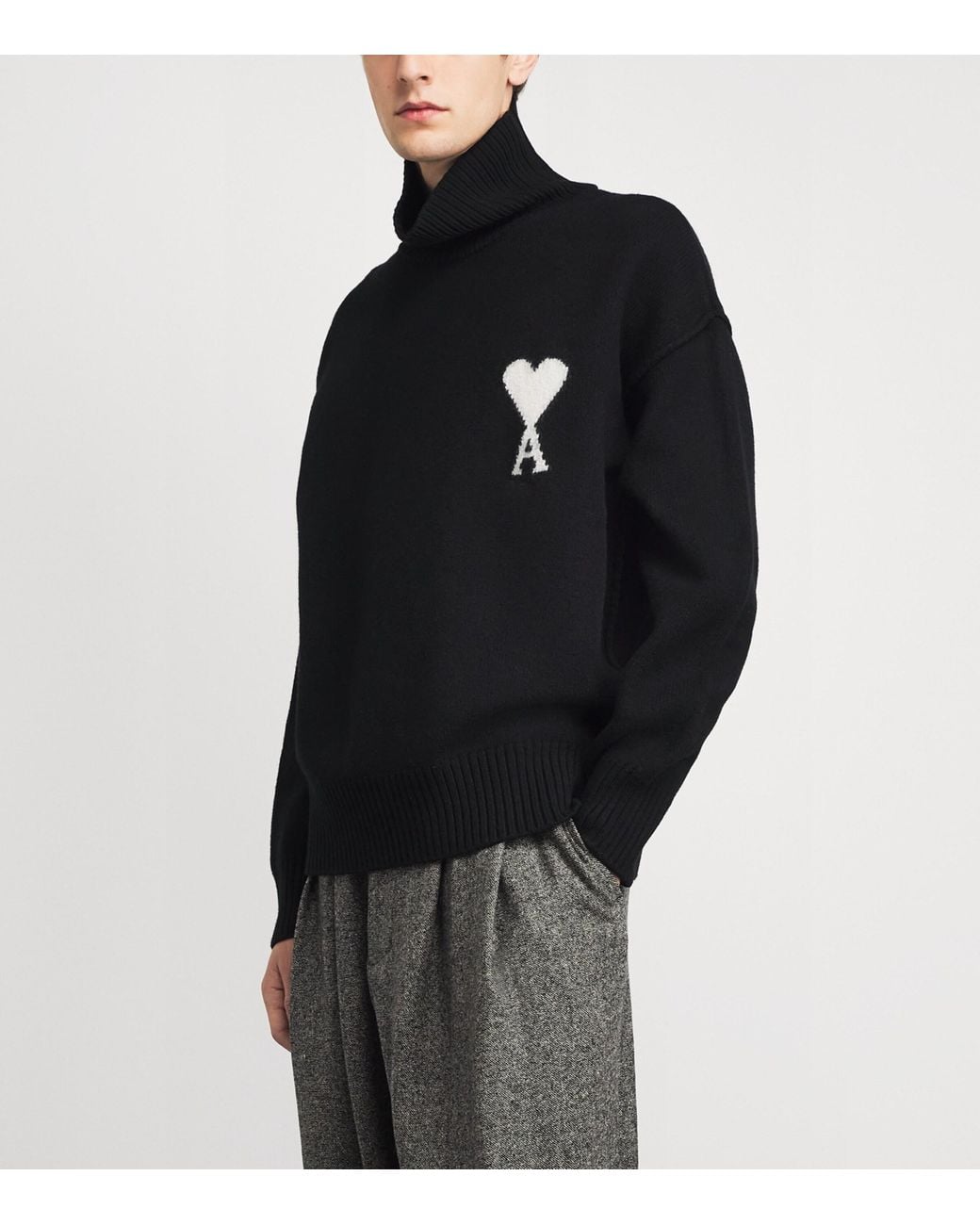 AMI Black Virgin Wool Ami De Coeur Rollneck Sweater for men