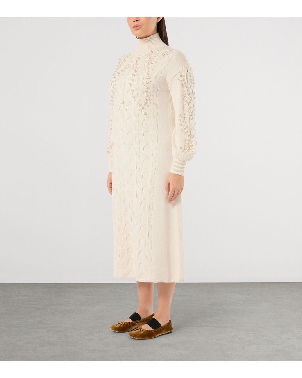 Marina Rinaldi White Wool-Blend Embellished Maxi Dress