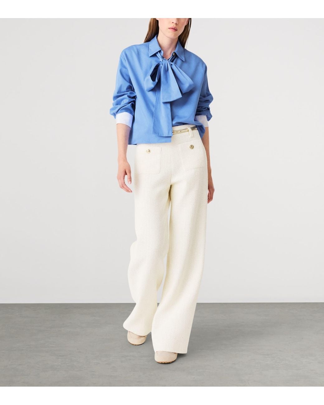 Maje White Tweed Wide-Leg Trousers