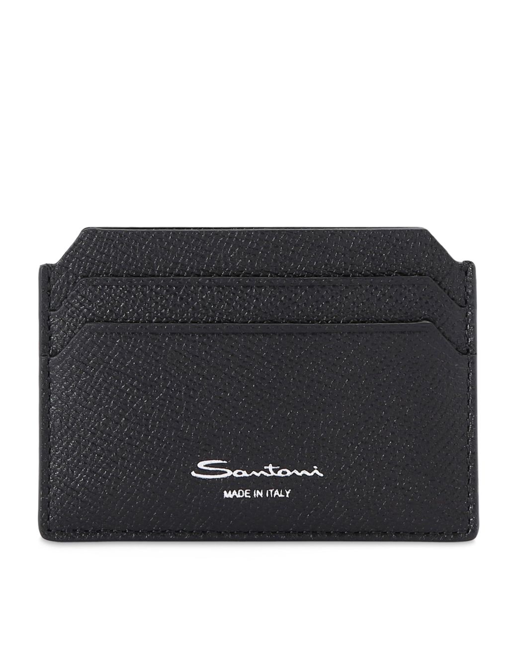 Santoni Black Textured Leather Card Holder for men