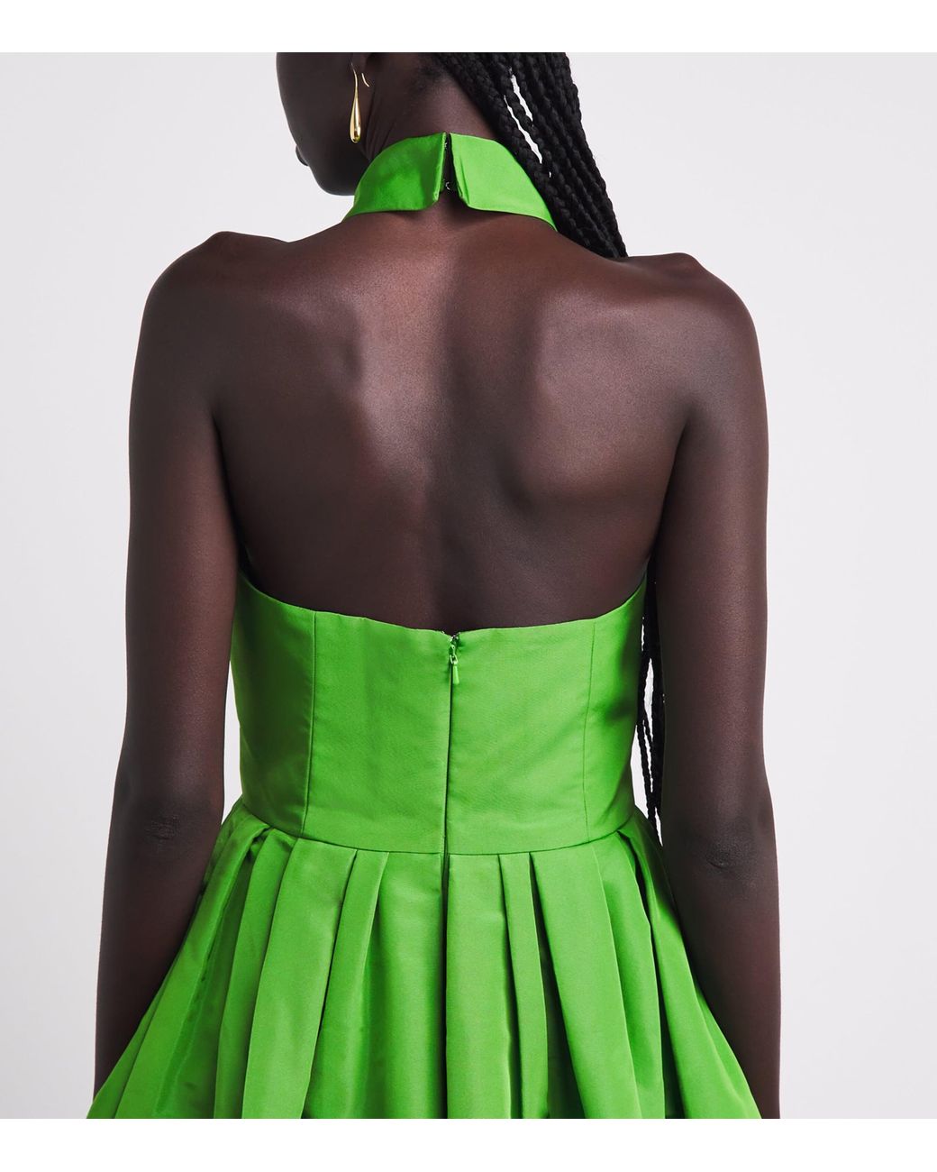 Carolina Herrera Green Silk Collared Halterneck Gown