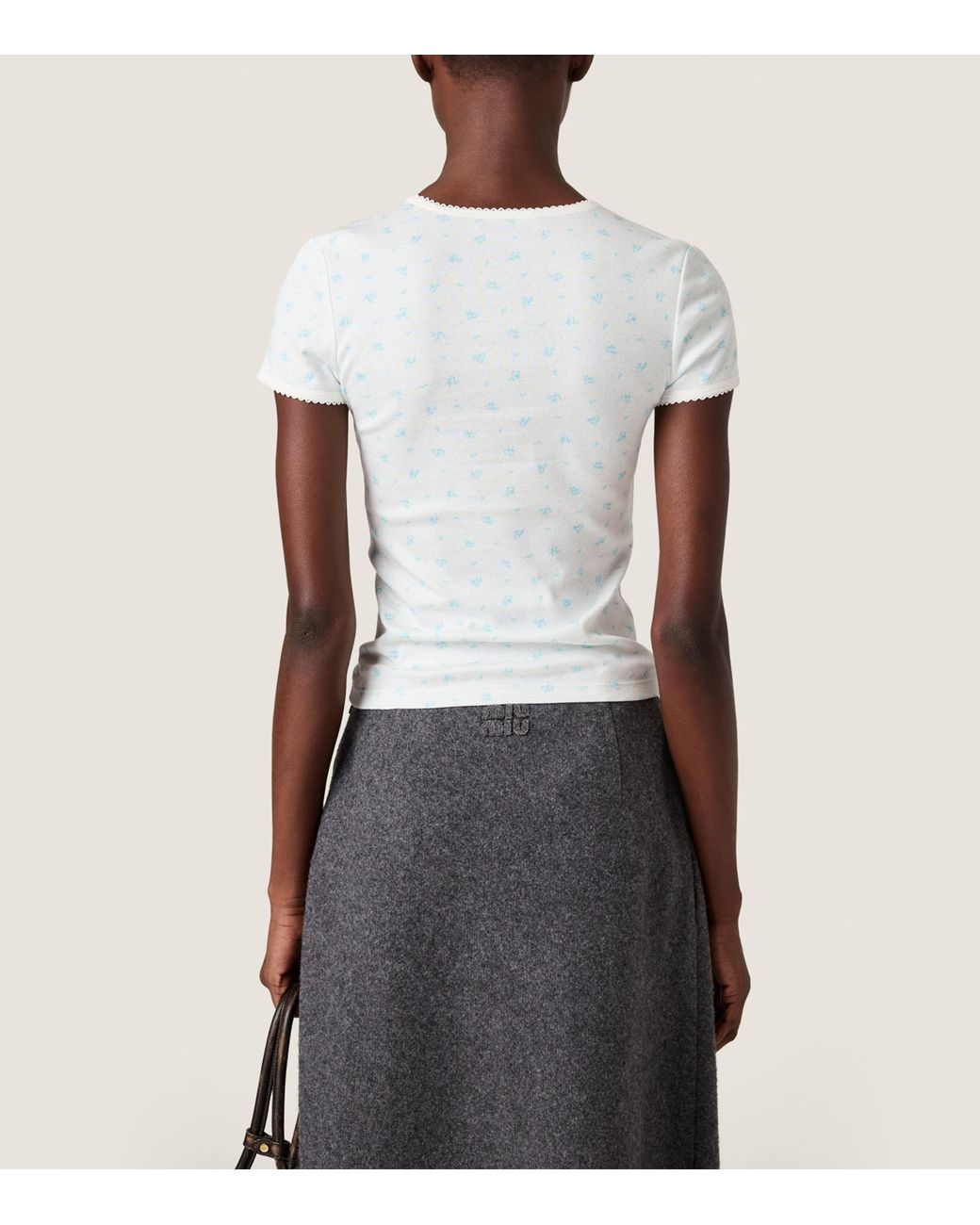 Miu Miu White Cotton Floral Logo T-Shirt