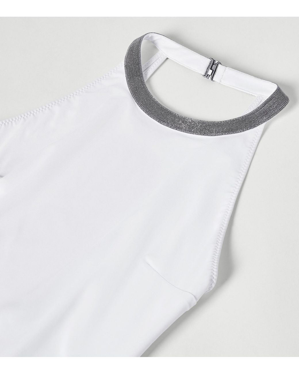 Brunello Cucinelli White Precious Monili Halterneck Swimsuit