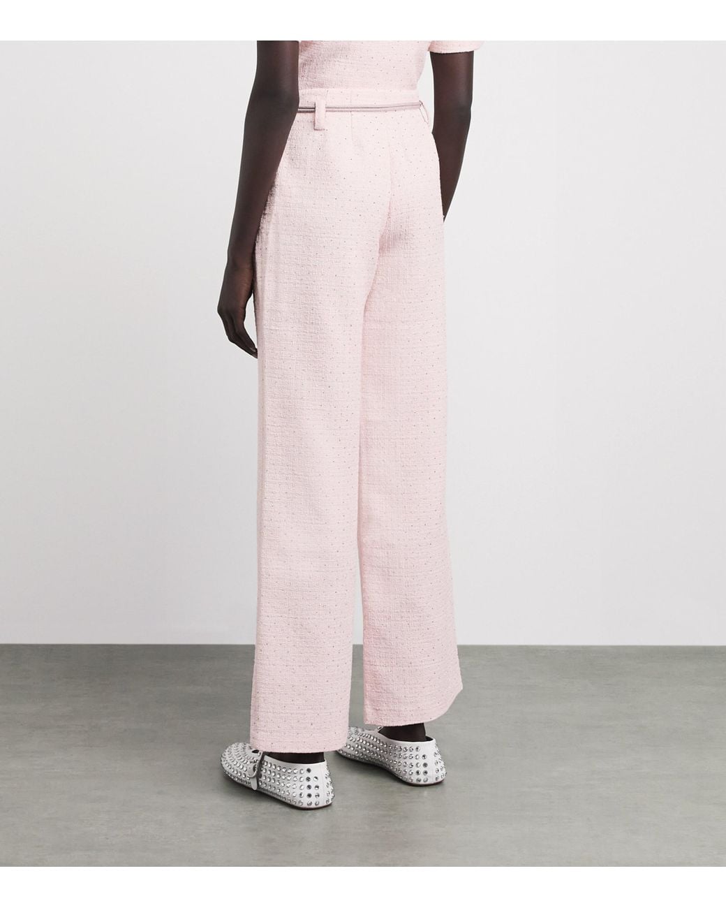 Maje Pink Tweed Wide-Leg Trousers
