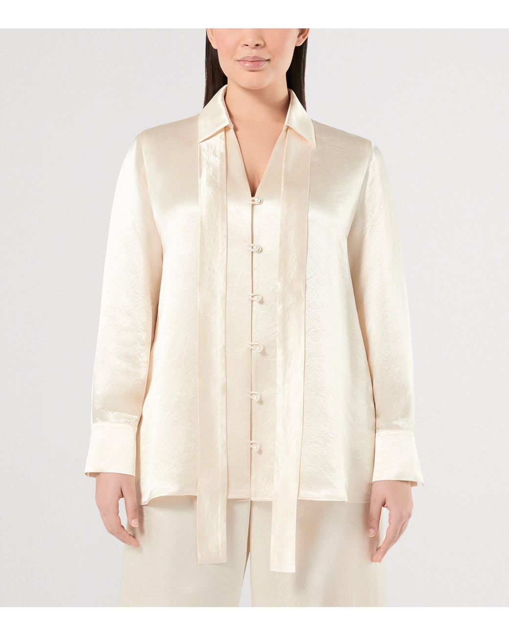 Marina Rinaldi White Satin Neck-Tie Shirt