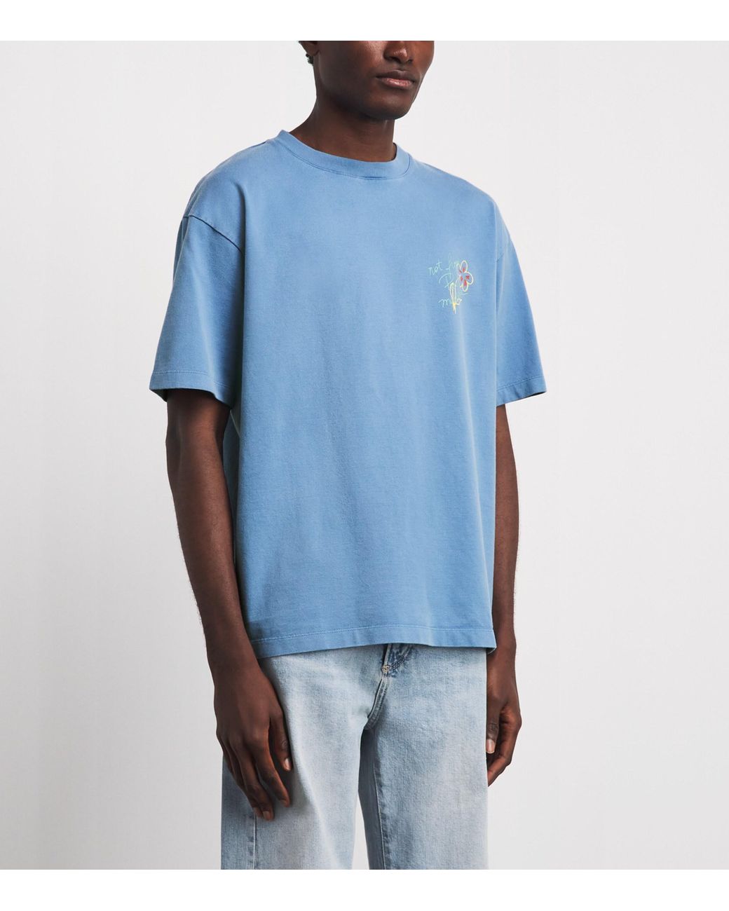Drole de Monsieur Blue Cotton Esquisse Slogan T-Shirt for men