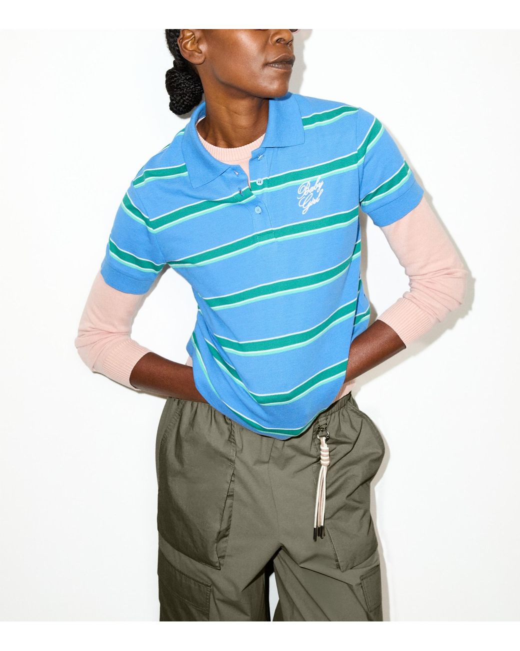 MAX&Co. Blue Cotton Embroidered Polo Shirt