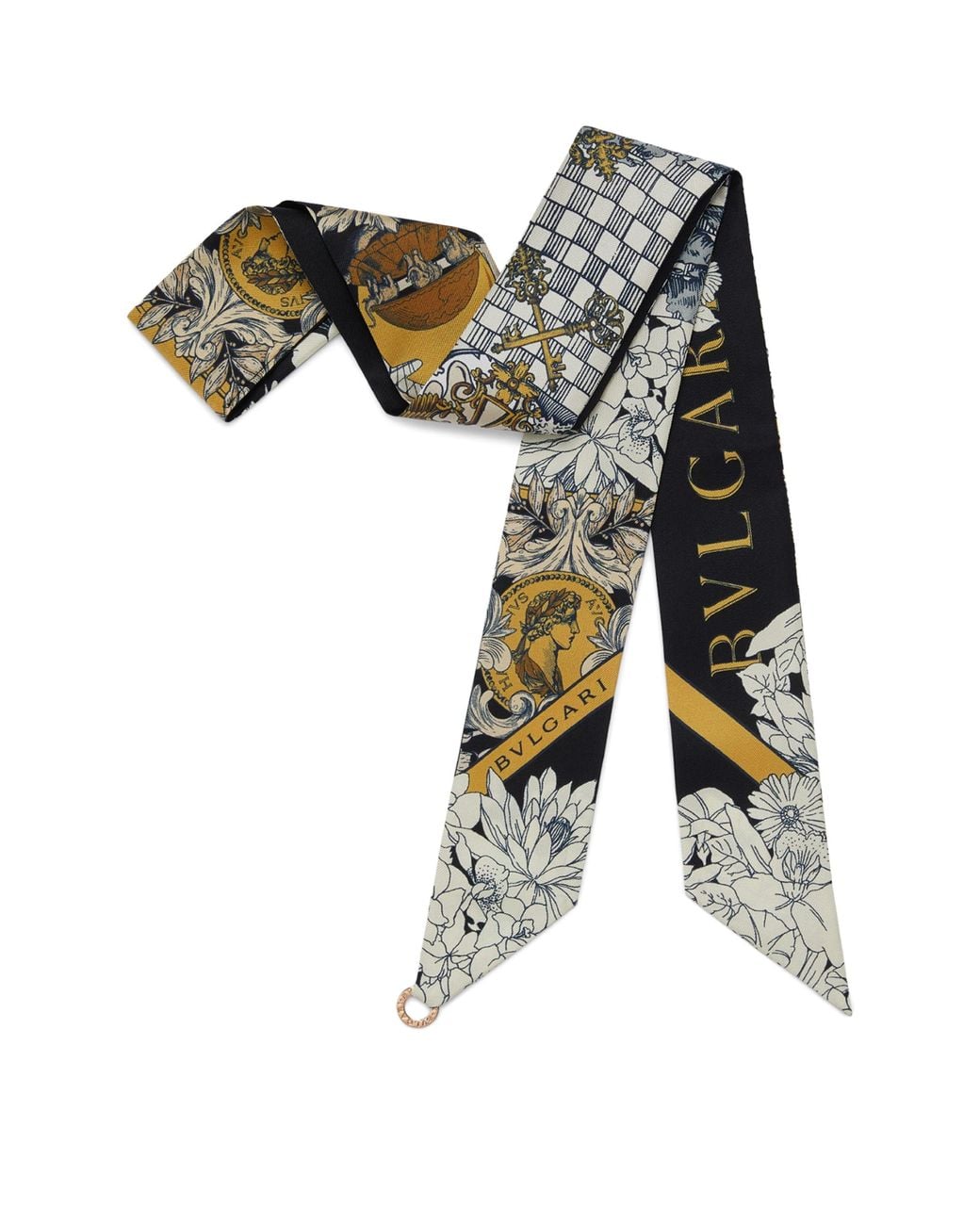 BVLGARI Black Silk Printed Skinny Scarf